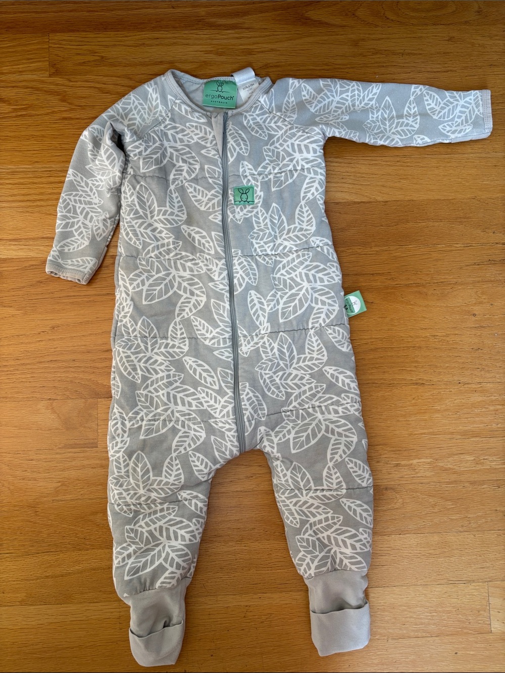 Grey Leaf-Print Baby One-Piece Sleep Suit